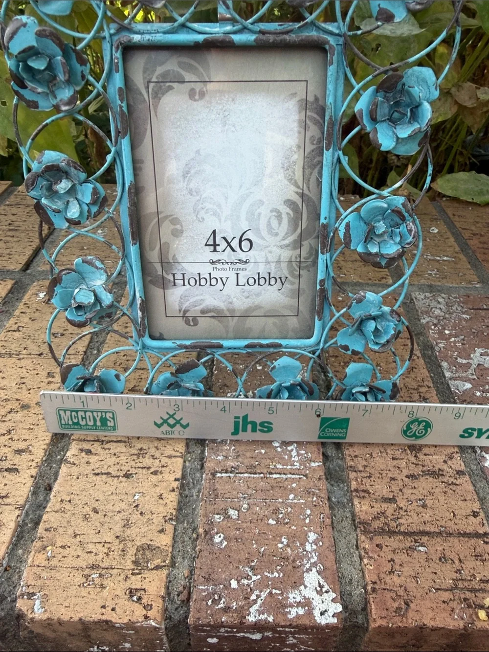 Hobby Lobby Distressed Shabby Chic Turquoise Floral Metal 4X6 Photo Frame NWT